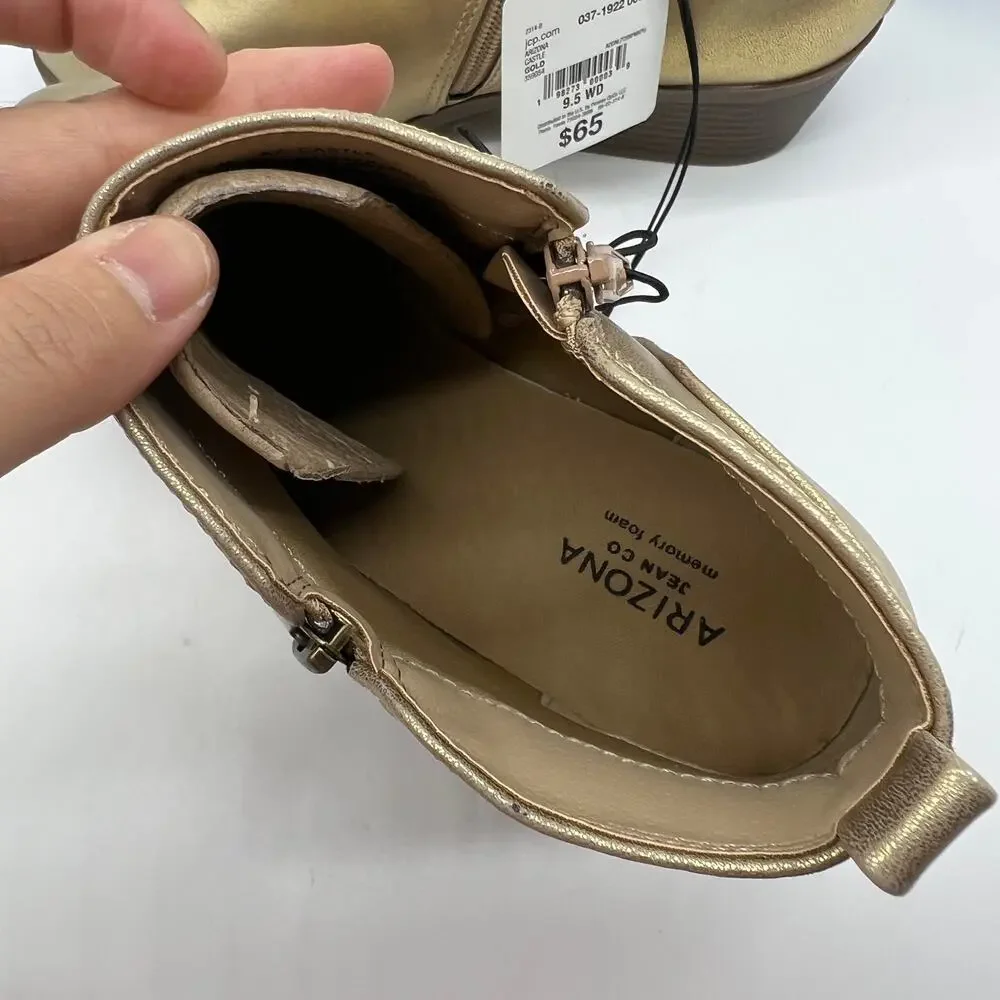 Arizona Jean Co Womens Castle Stacked Heel Booties Gold Size 9.5 W